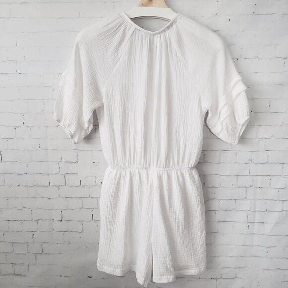 Knox Rose White Cotton Romper Size XS Shorts Tassels Lined Boho Coastal Gauzy - Picture 5 of 7